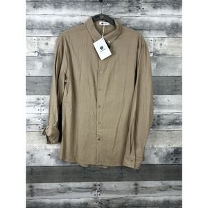 Runcati Men's Khaki Medium Long Sleeve Button Up Shirt
